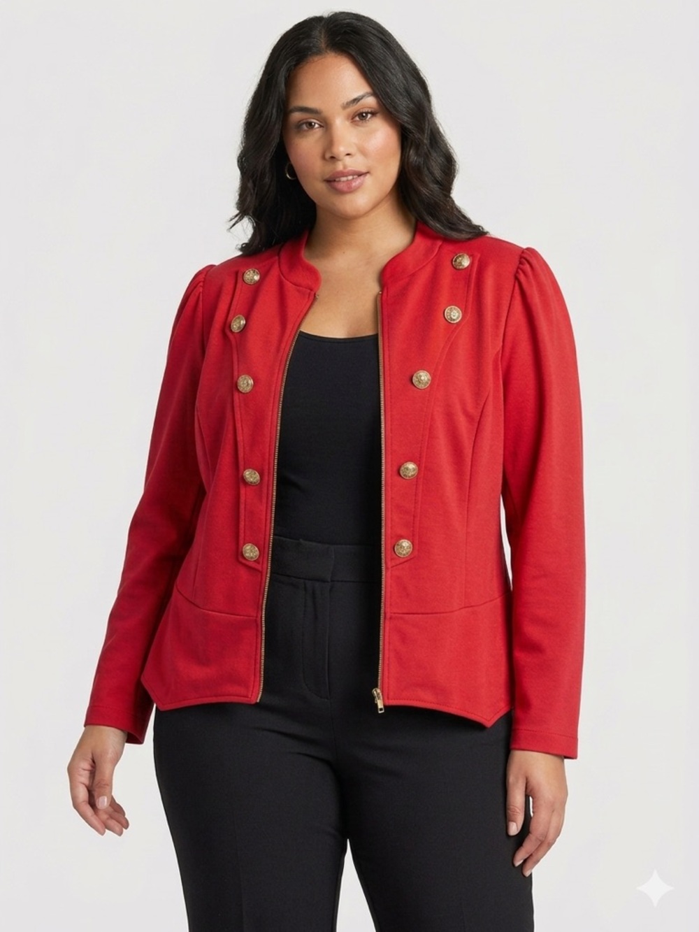Hybrid & Co. 3X RED Military Style Zip Jacket Gold Button Detail NWOT